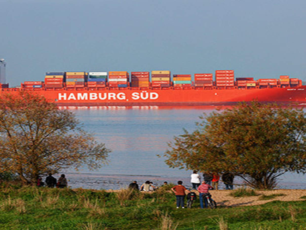 Containerschiff auf der Elbe ©WWF