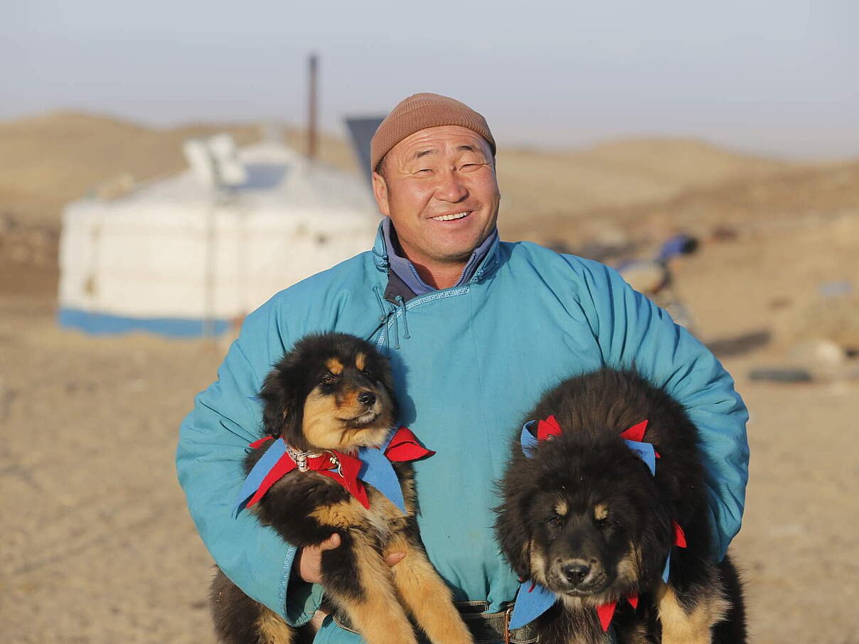 Bankhars in den Händen eines glücklichen Hirten © WWF-Mongolei
